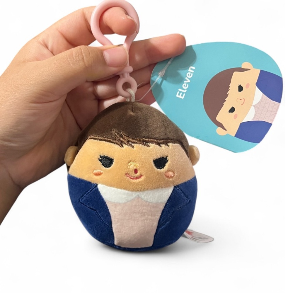 Squishmallows Stranger Things Eleven Plush Keychain - Blue and Brown